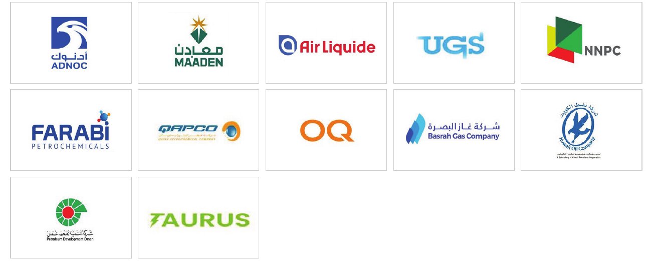 International end users: ADNOC, Ma'aden, Air Liquide, UGS, NNPC, Farabi Petrochemicals, QAPCO, OQ, Basrah Gas Company, Kuwait Oil Company, Petroleum Development Oman, Taurus
