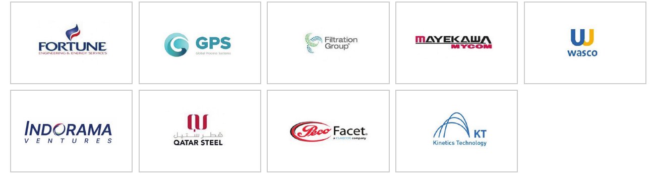 International clients: Fortune Engineering & Energy Services, Global Processing Systems, Filtration Group, Mayekawa, Wasco, Indorama Ventures, Qatar Steel, Peco Facet, Kinetics Technology