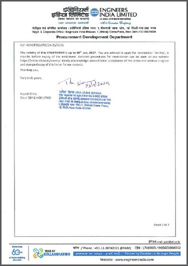 EIL Vendor Enlistment Certificate – Unit II held by United Cooling Systems Pvt. Ltd., Coimbatore, India