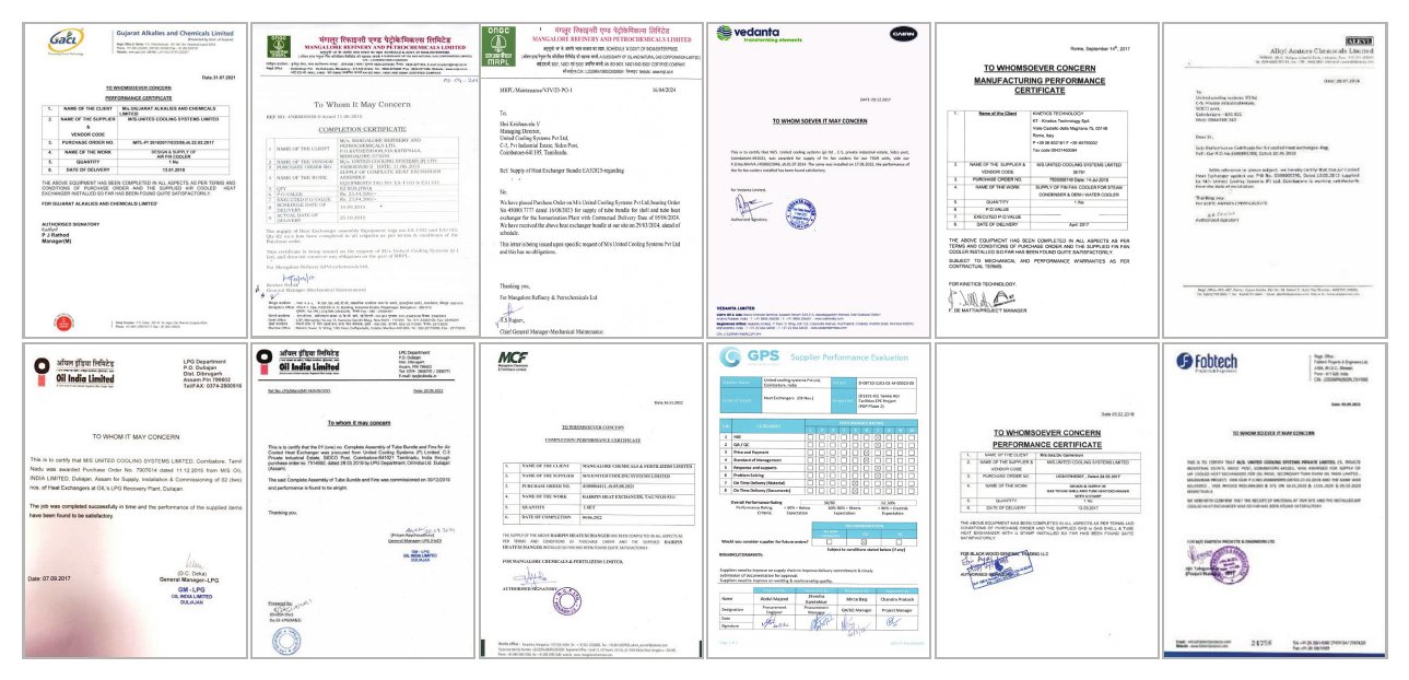 Customer performance certificates awarded to United Cooling Systems
