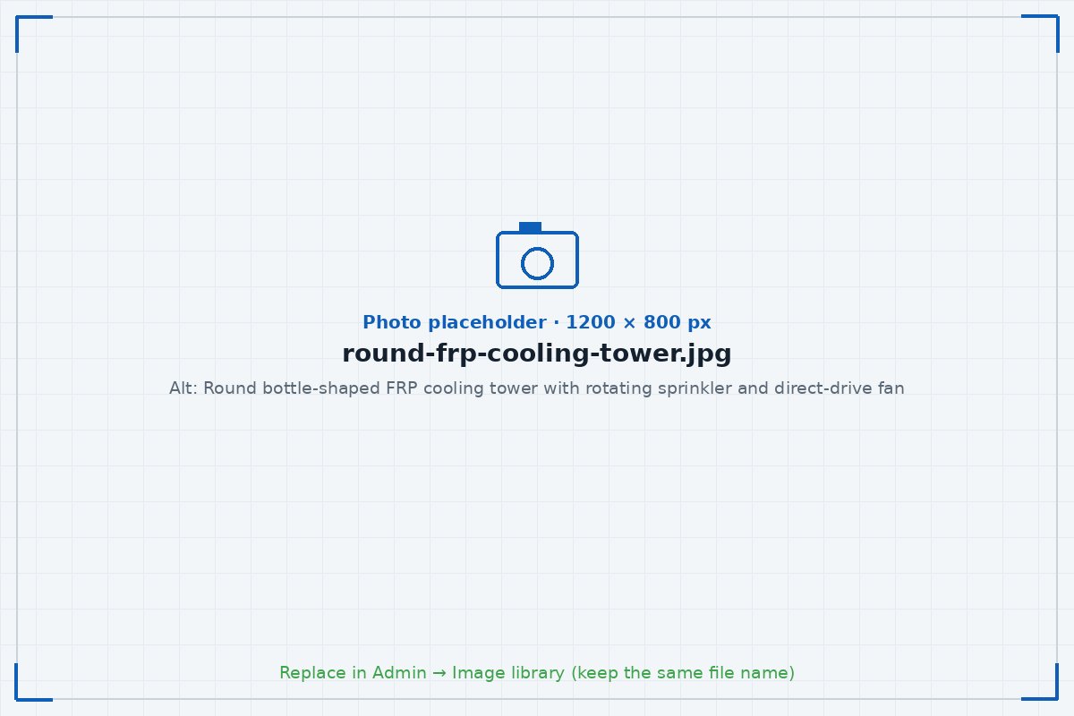 Round bottle-shaped FRP cooling tower with rotating sprinkler and direct-drive fan